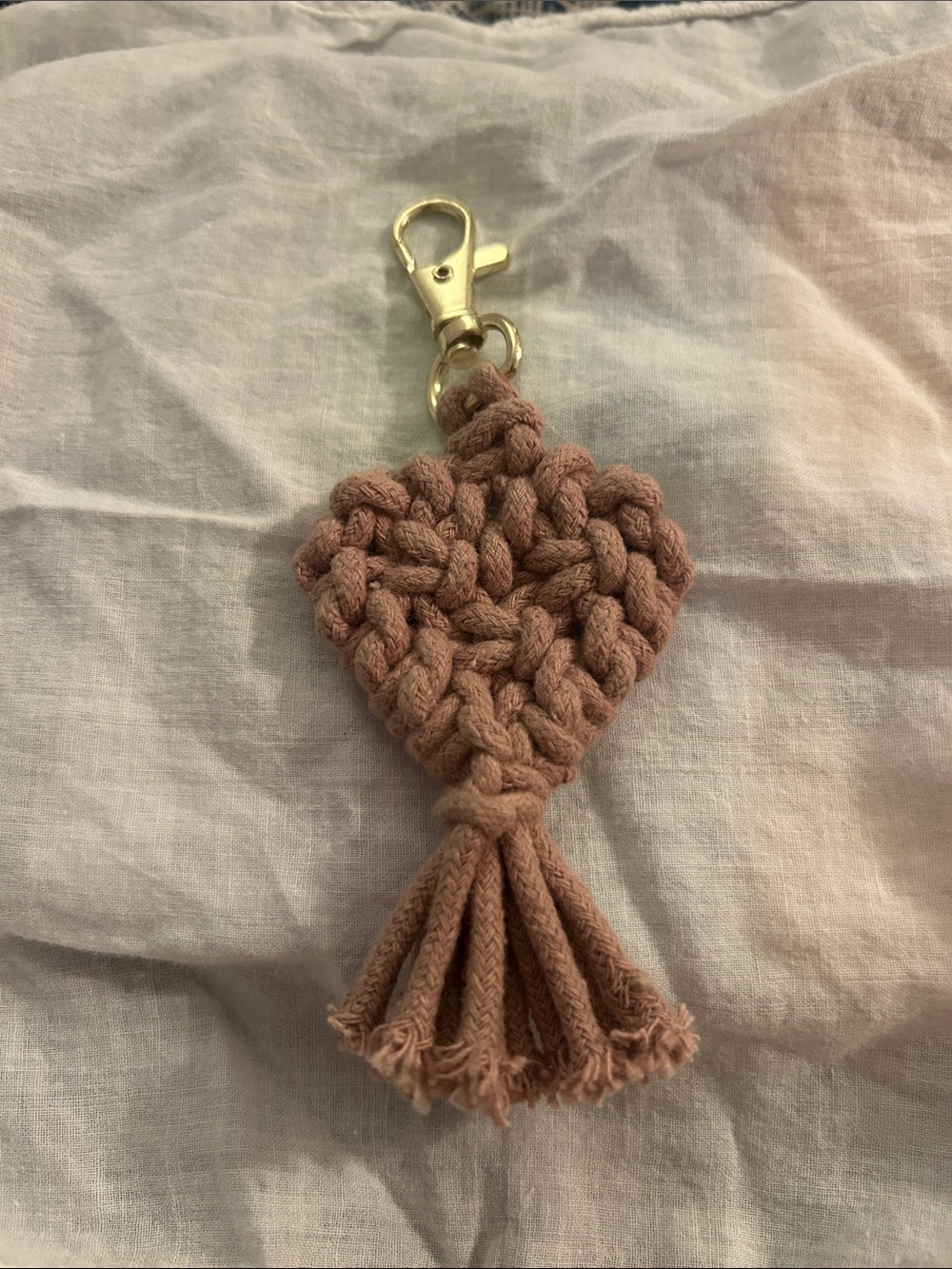 Handwoven Macramé Keychain Charm in Mauve Pink with Gold Clip